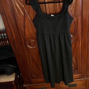 American Eagle Smocked Dress Womens L Black Lace Midi Faerie Goth Fairy
